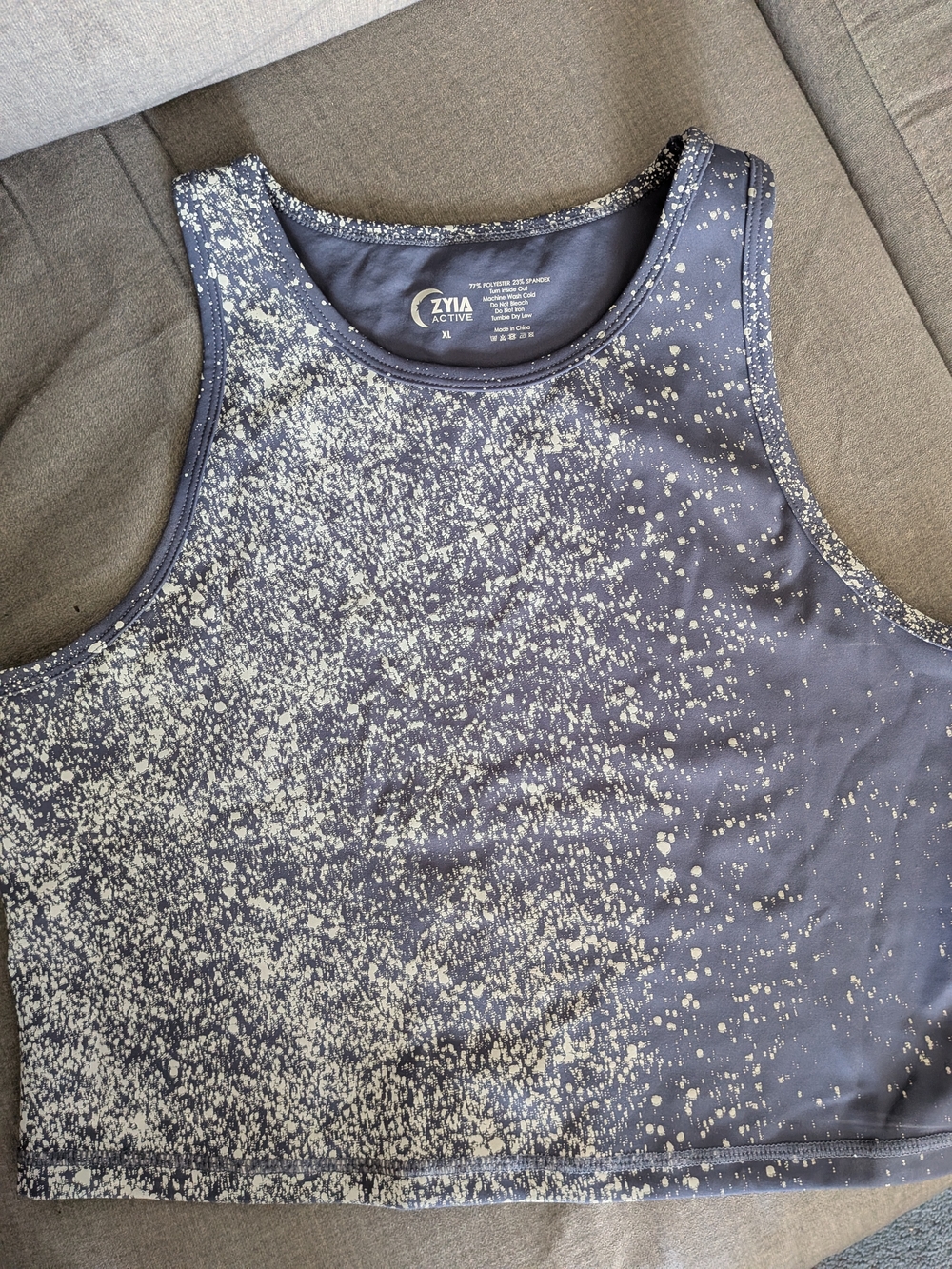 Zyia Active Blue and White Speckled Crop Tank Sport Bra Top Like New